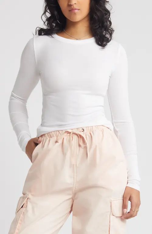 BP. Ribbed Long Sleeve T-Shirt in White at Nordstrom, Size Small | Nordstrom