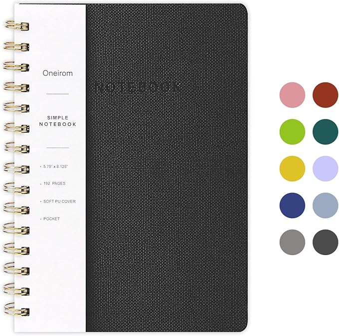 Spiral Notebook-6.10" x 8.19" College Ruled Journal with Inner Pockets and 160 Pages,PU Leather C... | Amazon (US)