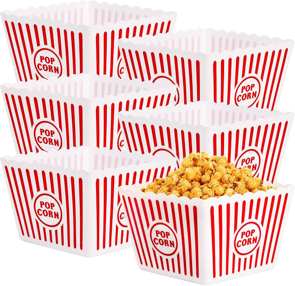 Bekith 6 Pack Plastic Open-Top Reusable Popcorn Boxes, Popcorn Containers Bucket Tub for Movie Ni... | Amazon (US)