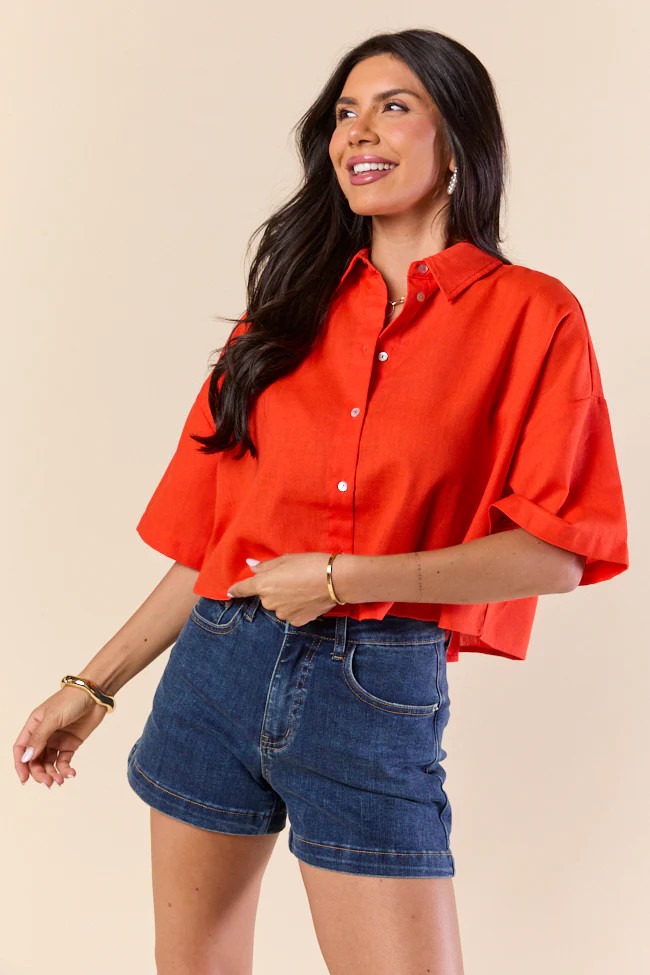 Rush Hour Red Orange Cropped Woven Top FINAL SALE | Pink Lily