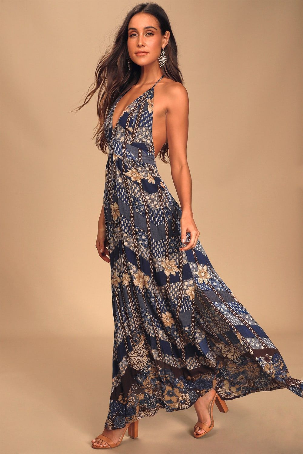 Annalisa Blue Multi Floral Print Halter Maxi Dress | Lulus (US)