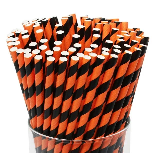 Just Artifacts Halloween Premium Disposable Drinking Striped Paper Straws (100pcs, Black & Orange... | Walmart (US)