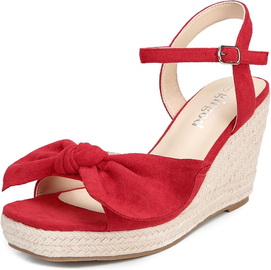 girgod Espadrilles Wedge Sandals for Women Bow Platform Wedges Heels Open Toe Ankle Strap Summer ... | Amazon (US)