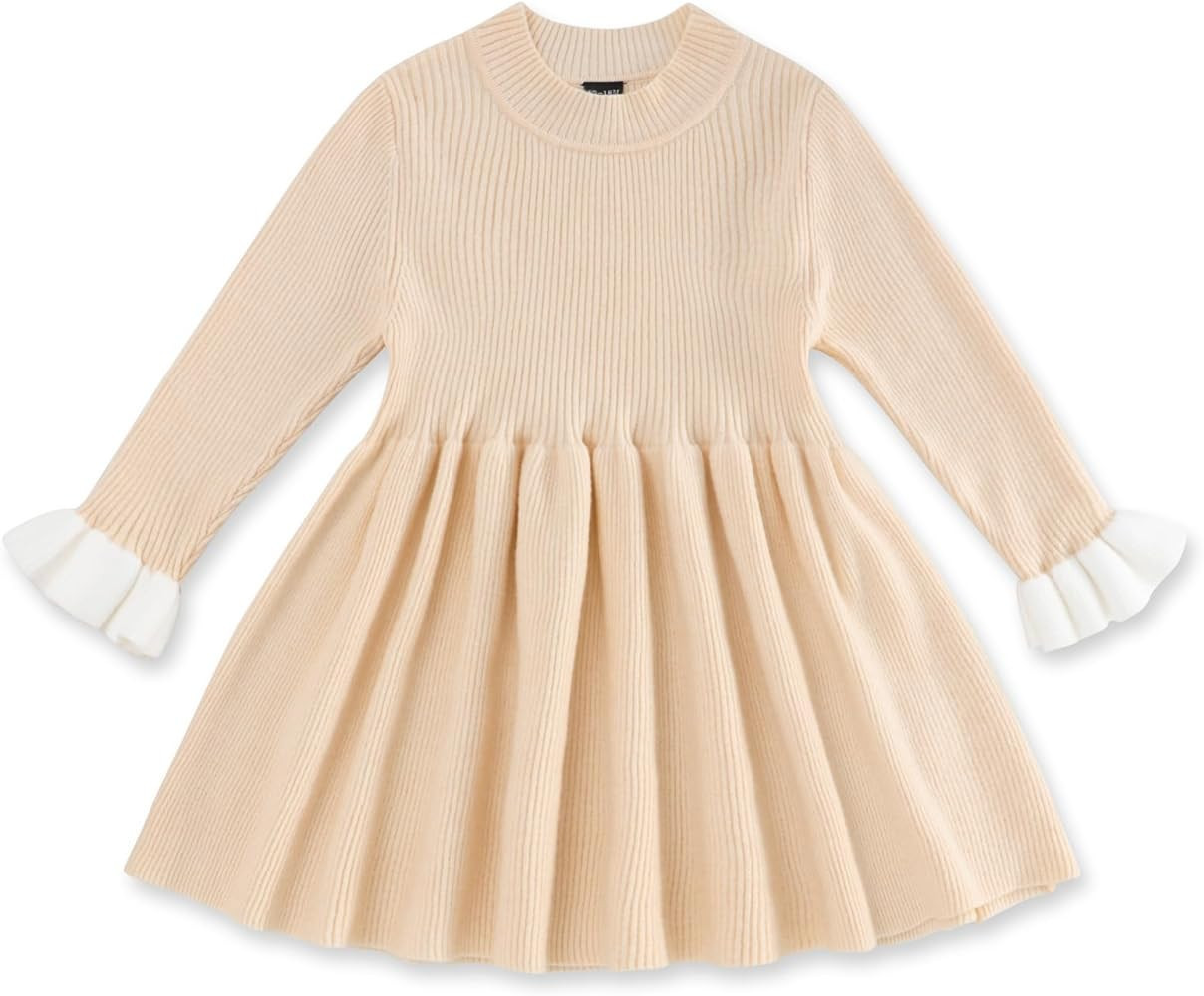 Glaoly Toddler Girl Dress Long Sleeve Ribbed Knit Sweater Fall Winter Dresses | Amazon (US)