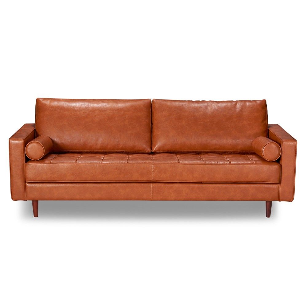 Zander Mid-Century Modern Leather Sofa Caramel - Aeon | Target