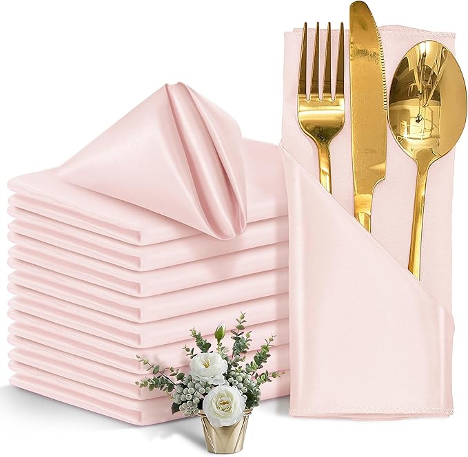Eychei 50 Pieces Light Pink Satin Napkins, 17" x 17" Square Table Napkins, Silky Soft Smooth Wash... | Amazon (US)