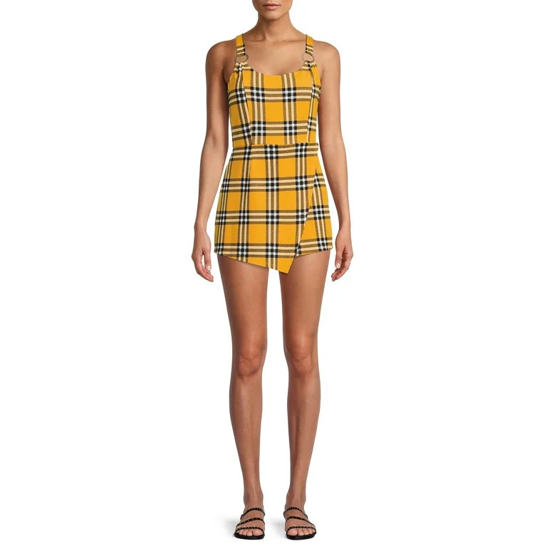No Boundaries Junior's Plaid Romper | Walmart (US)