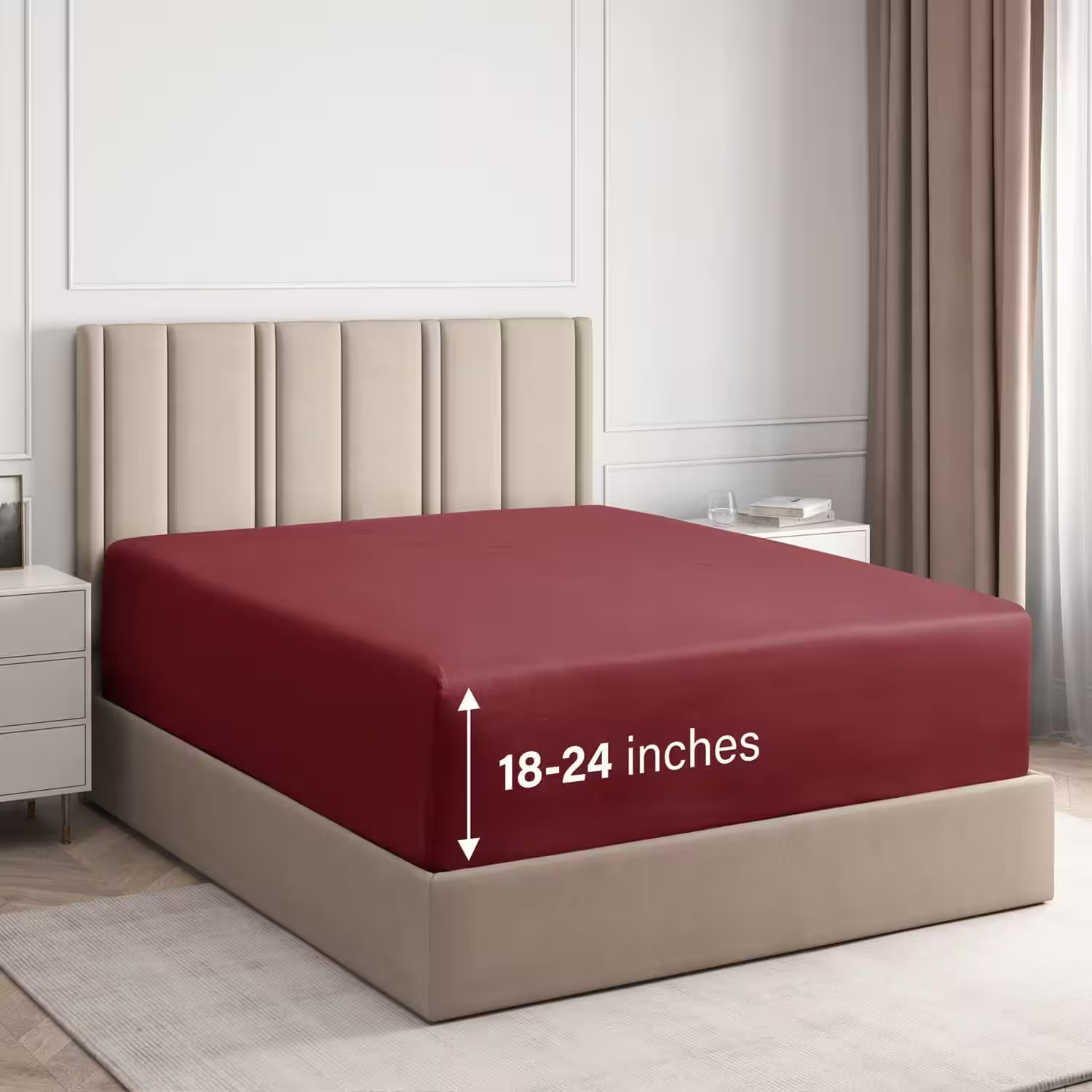 CGK Linens - Extra Deep Pocket Elasticized Fitted Sheet Only - Fits 18""-24"" Mattresses - Twin XL - Burgundy | Best Buy U.S.