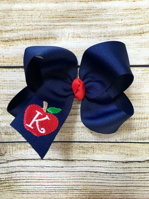 You Choose Colors...Medium or Large Monogrammed Back to School Hair Bow…Personalized Apple Bout... | Etsy (US)