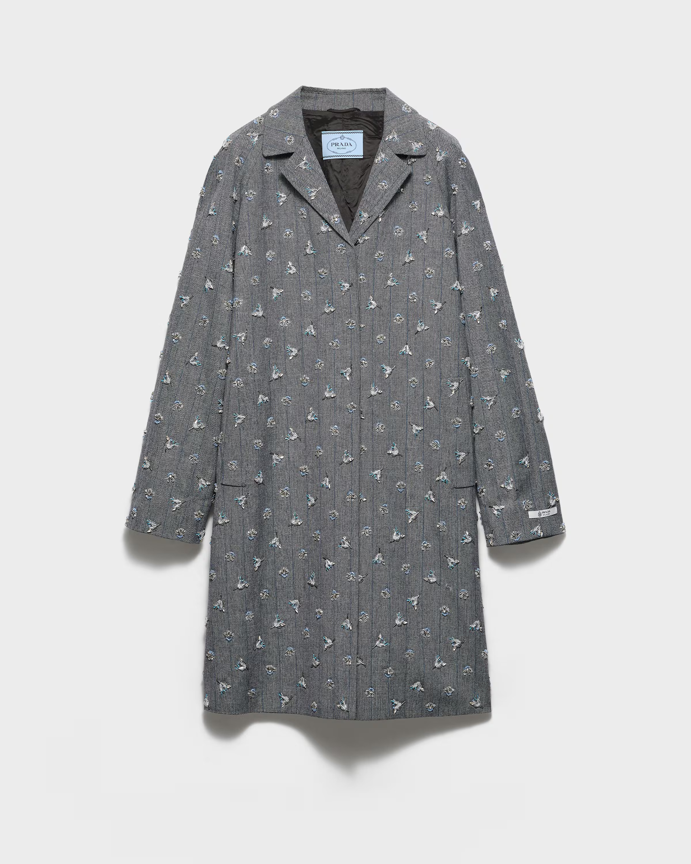 Single-breasted embroidered pinstripe coat | Prada UK