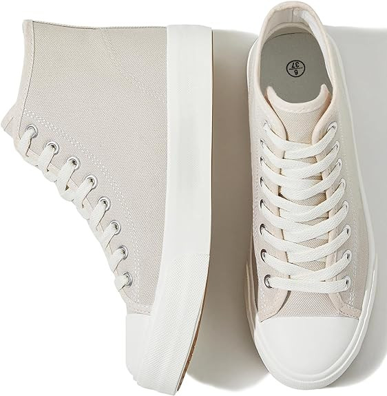 Uoidru High Top Sneakers for Women Canvas Shoes White Canvas High Tops Women Casual Shoes Lace Up... | Amazon (US)