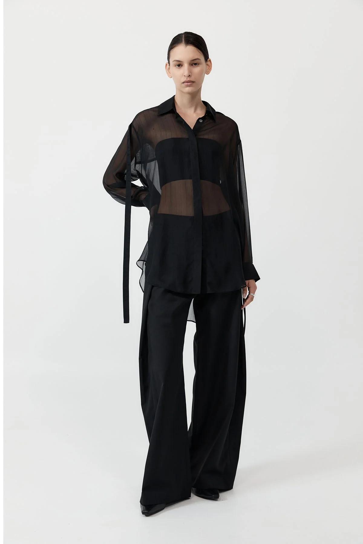 Pinstripe Silk Shirt - Black | St. Agni (US, UK, EU)