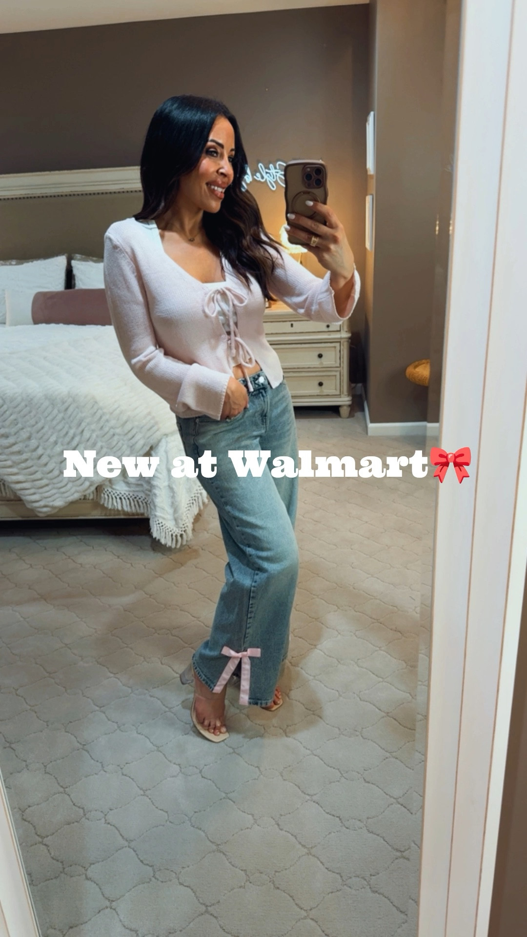 Are you serious?! How cute are these 🎀 jeans from Walmart?! They are brand new and will sell out! Grab them if you love them. I paired them with the matching pink tie-front cardigan. I’m wearing a size 4 in the jeans and have plenty of room.💝💝💝
#walmartstyle

#LTKOver40 #LTKootd #LTKFindsUnder50