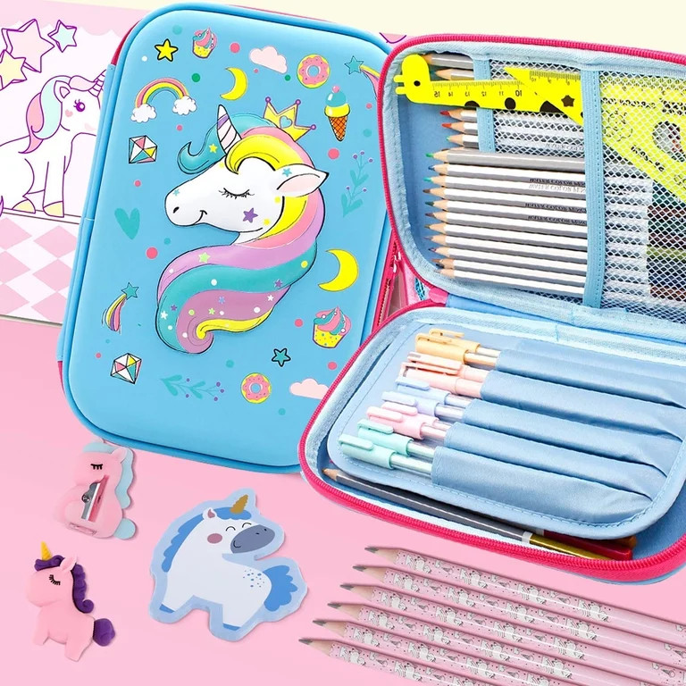Unicorn Pencil Case Pencil Pouch, GIUGT Cute Unicorn Pencil Case Stationery Set for Girls, 3D EVA... | Walmart (US)