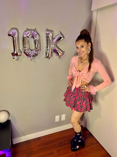 Thank you so much for 10,000 subscribers on YouTube! I linked the exact pair of earrings I am wearing and the rest of the items linked are very similar to the jewelry I'm wearing. 💕

My shirt is from YesStyle ✨ Use my discount code KAYLAA5 for a discount on your order and shop via this link: https://ystyle.co/qk6z 💕 If you shop through that link, I make a small commission but there is no additional cost to you 😊

Pink Heart Choker Necklace and Pink Heart Safety Pin Earrings from En Route Jewelry. Shop via this link: https://bit.ly/3Yf4KTS and I'll make a small commission but there is no additional cost to you 😊

Maya Ponytail in the color Chocolate Brown from https://www.inhhair.com ✨ Use my discount code KAYLATRAPANI for 15% off your order! 💕

I did my makeup using Woosh Beauty Fold Out Face Palette in the shade 2.5 and Woosh Beauty Essential Brush Set ✨ Use my discount code KAYLATRAPANI20 for 20% off your order! 💕

My forward helix and tragus stud earrings are from Amazon! Shop them via my Amazon Storefront: https://amazon.com/shop/kaylatrapani and I'll make a small commission but there is no additional cost to you 😊

My skirt is from https://www.freeglory.com 💕 Use my discount code KAYLA6 for a discount on your order! 💕

I did my eye liner using Rimmel London Exaggerate Eye Liner ✨

Believe That High Ankle Platform Boots from https://www.lamoda.co.uk 💕



#LTKGiftGuide #LTKSale #LTKbeauty