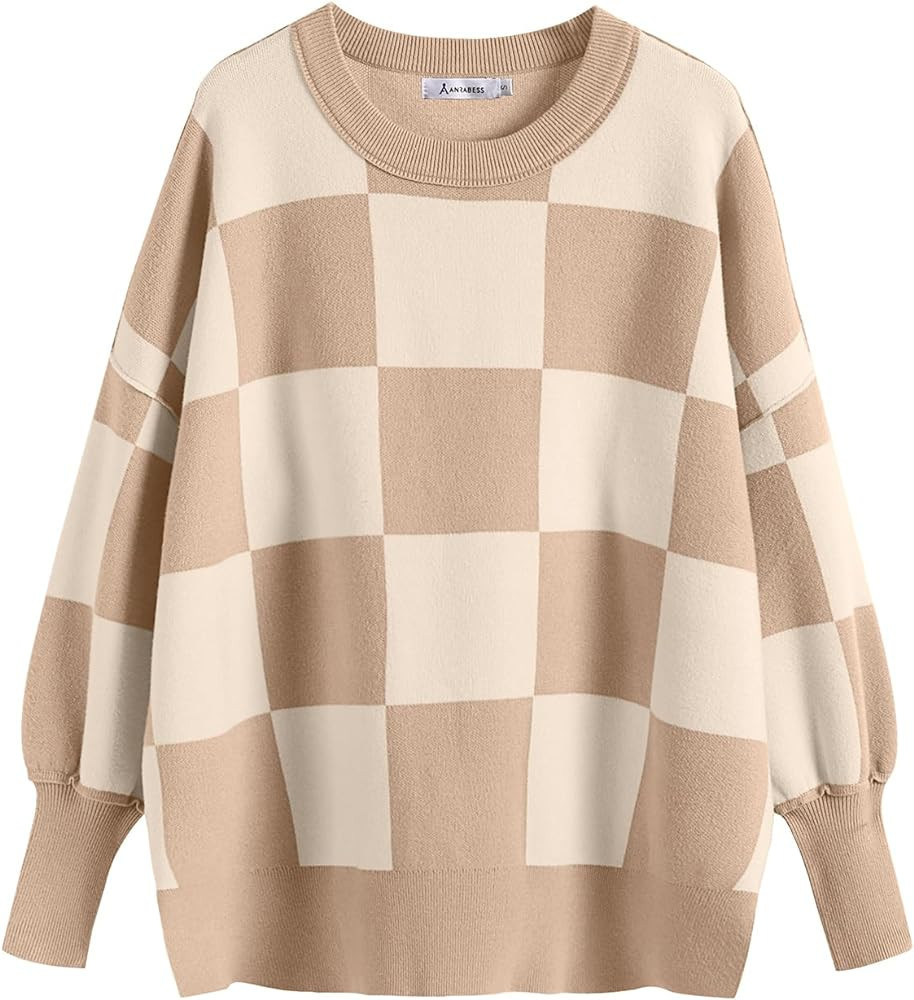 ANRABESS Oversized Sweaters for Women Fall 2023 Crewneck Batwing Long Sleeve Side Slit Knit Pullo... | Amazon (US)