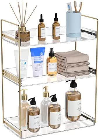 Bathroom Countertop Organizer, 3 Tier Acrylic Tray Vanity Counter Skincare Organizer Shelf, Kitch... | Amazon (US)