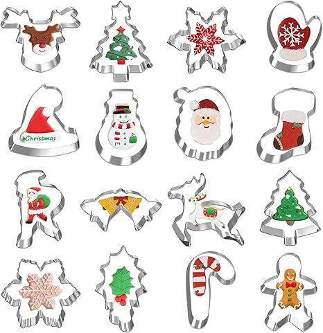 16 Pcs Christmas Cookie Cutters Set, Winter Metal Holiday Cookie Cutters Christmas Shapes with Sn... | Amazon (US)