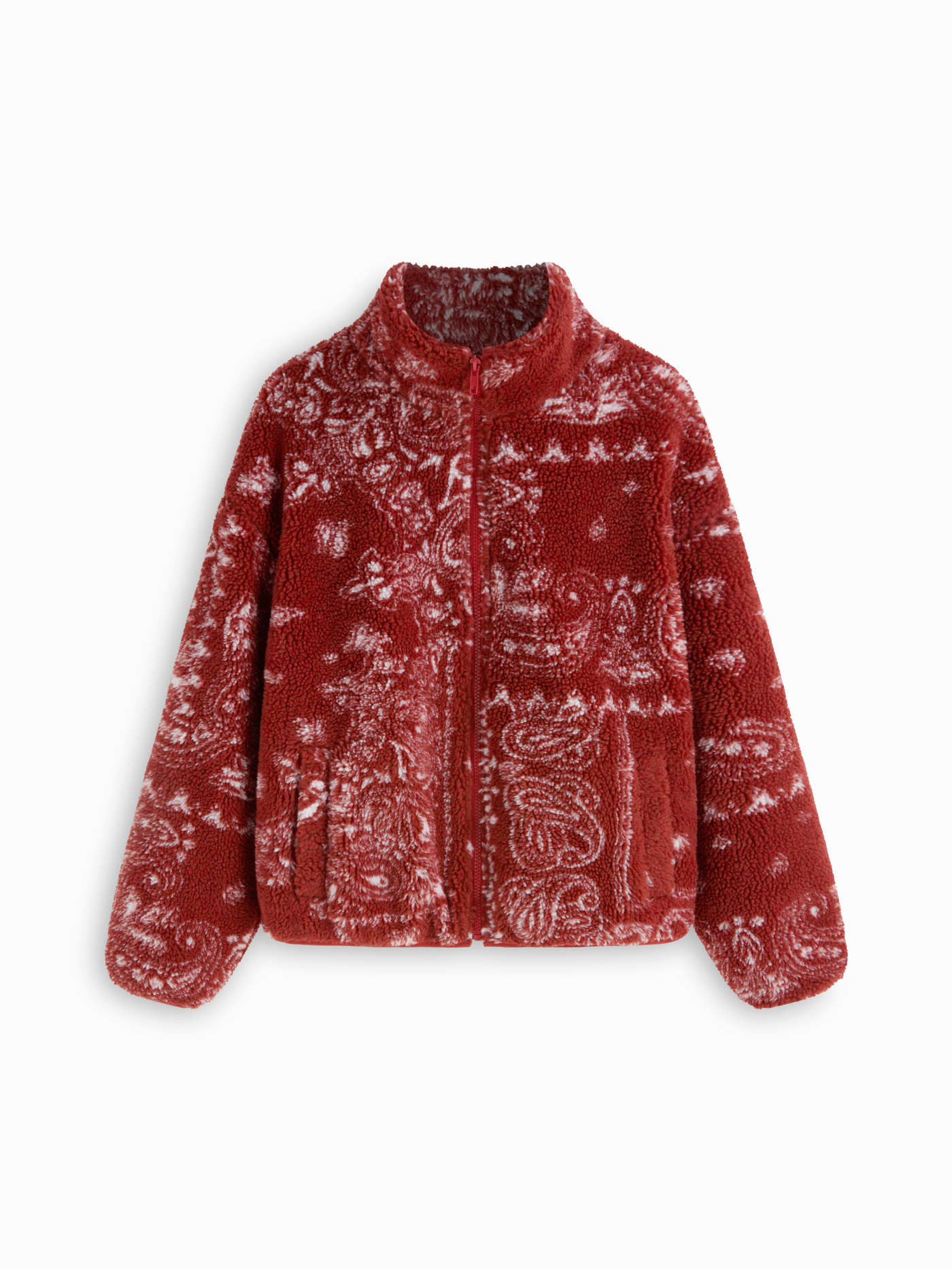 Fleece Fleece Stand Collar Paisley Print Oversized Jacket For Daily Casual | Cider