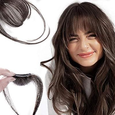 AISI QUEENS Clip in Bangs Real Human Hair Dark Brown Bangs One Piece Clip in Fringe Hair Extensio... | Amazon (US)