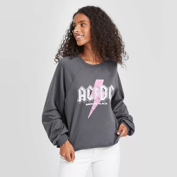 Women's AC/DC Cropped Graphic Sweatshirt - Charcoal | Target