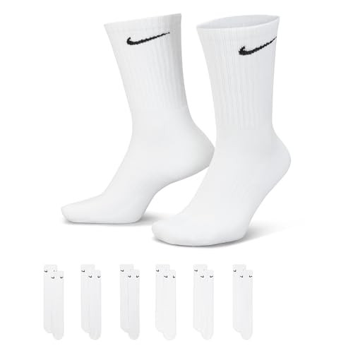 Nike Unisex Everyday Cushioned Training Crew Socks (6 Pairs), White/Black, Medium | Amazon (US)
