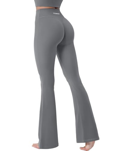 YEOREO Baverly Workout Flare Leggings for Women, 32" Hidden Scrunch Gym Yoga Pants High Waisted Casual Leggings Dark Gray XL | Amazon (US)