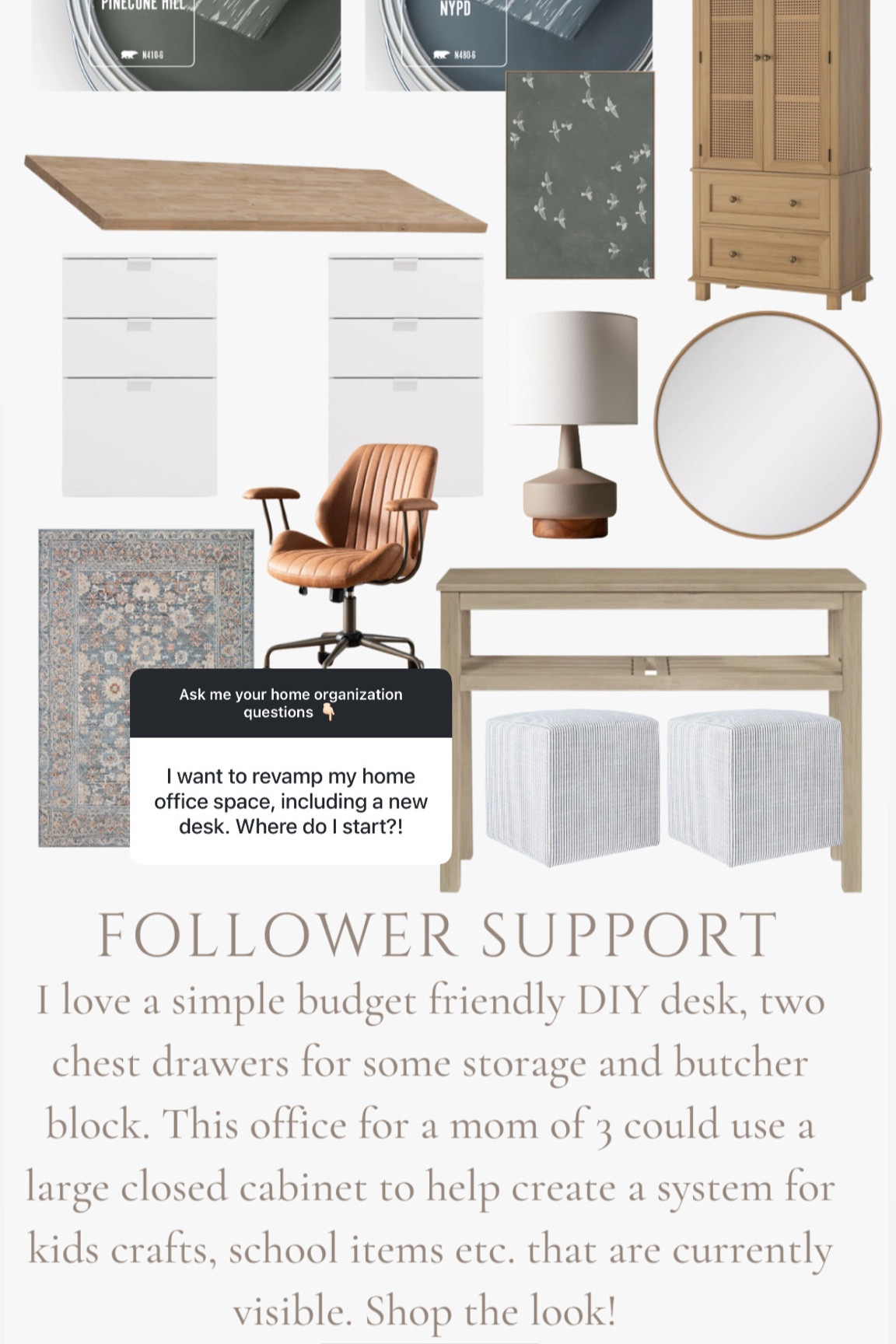 Suggestions for a mom of 3 to completely revamp her home office. This space has been the room that collects everything. A moody coat of paint is a game changer and this space needs a large closed cabinet to create a system for organizing kids crafts, projects etc and to get rid of visual clutter. 



#LTKHome