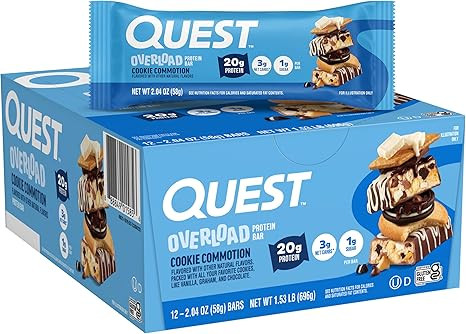 Quest Nutrition Overload Protein Bars, Cookie Commotion, 20g Protein, 1g Sugar, 3g Net Carbs, Glu... | Amazon (US)