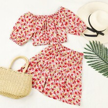 Allover Floral Off Shoulder Top & Ruffle Hem Skirt | SHEIN