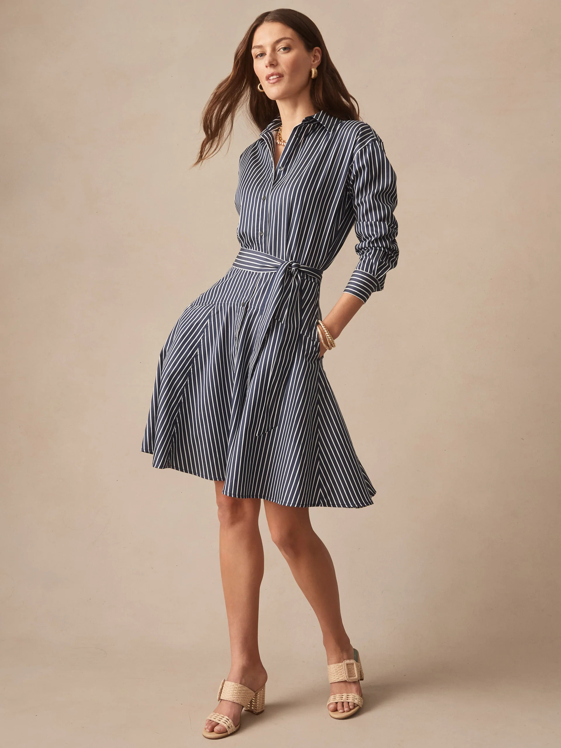 J.McLaughlin Women's Mary Dress in Stripe Navy/White, Size 10 | Cotton | J.McLaughlin