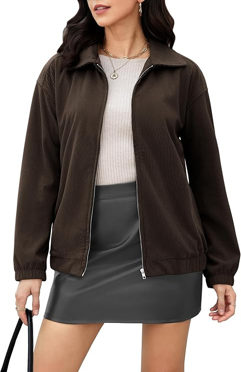 Casly Lamiit Women's Corduroy Jacket Fall Casual Zip Up Lapel Coat Trendy Winter Barn Jackets | Amazon (US)