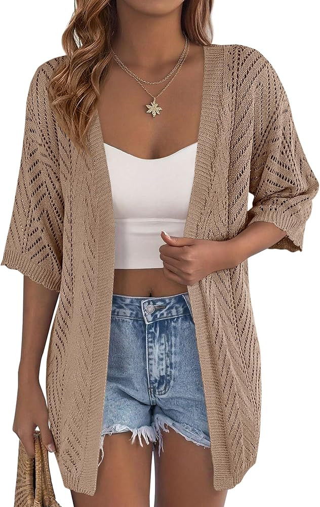 PRETTYGARDEN Women's Lightweight Summer Cardigans 2026 Short Sleeve Knit Crochet Coverups Spring ... | Amazon (US)