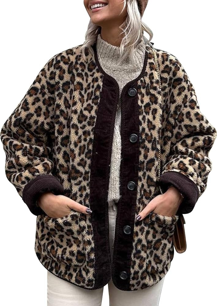 Eisctnd Women's Fuzzy Fleece Jacket Leopard Print Long Sleeve Open Front Coats Lightweight Casual... | Amazon (US)