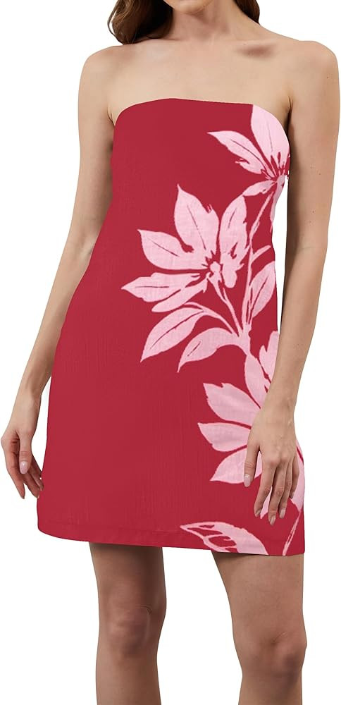 TERIVEEK Women Strapless Tube Mini Dress Boho Floral Print Sleeveless Backless Short Dress Summer... | Amazon (US)