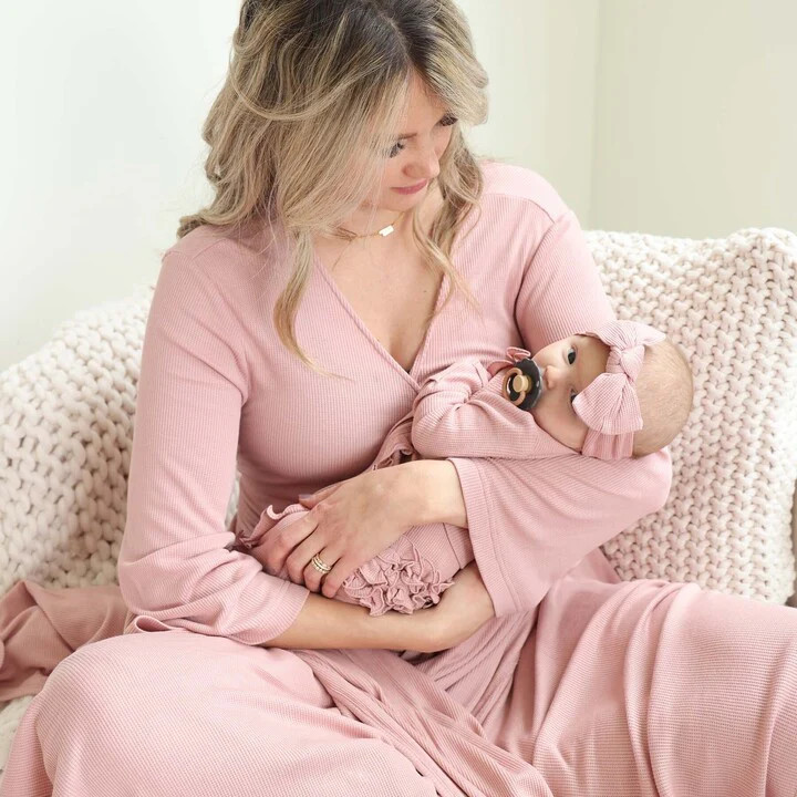 Vintage Rose Waffle Bamboo Knit Maternity Robe | Caden Lane