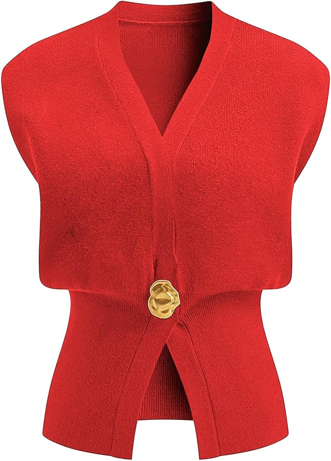 Womens Sleeveless Sweater Vest Deep V Neck Button Down Waist Cinched Knit Trendy Solid Pullover T... | Amazon (US)
