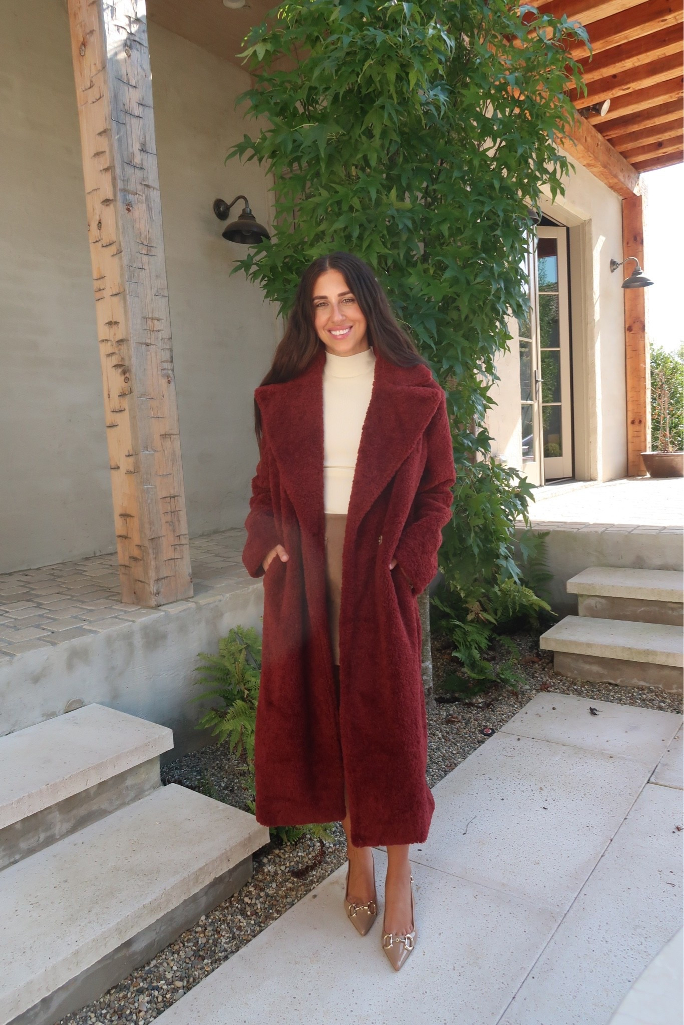 Bring on the holidays with this coat sooo obsessed with this color ✨❤️ DEDE40 for 40% off!

Top: small
Bottom: medium 
Coat: medium