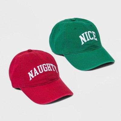 Mighty Fine Adult Naughty and Nice Christmas Baseball Hat 2pc Set - Red/Green | Target