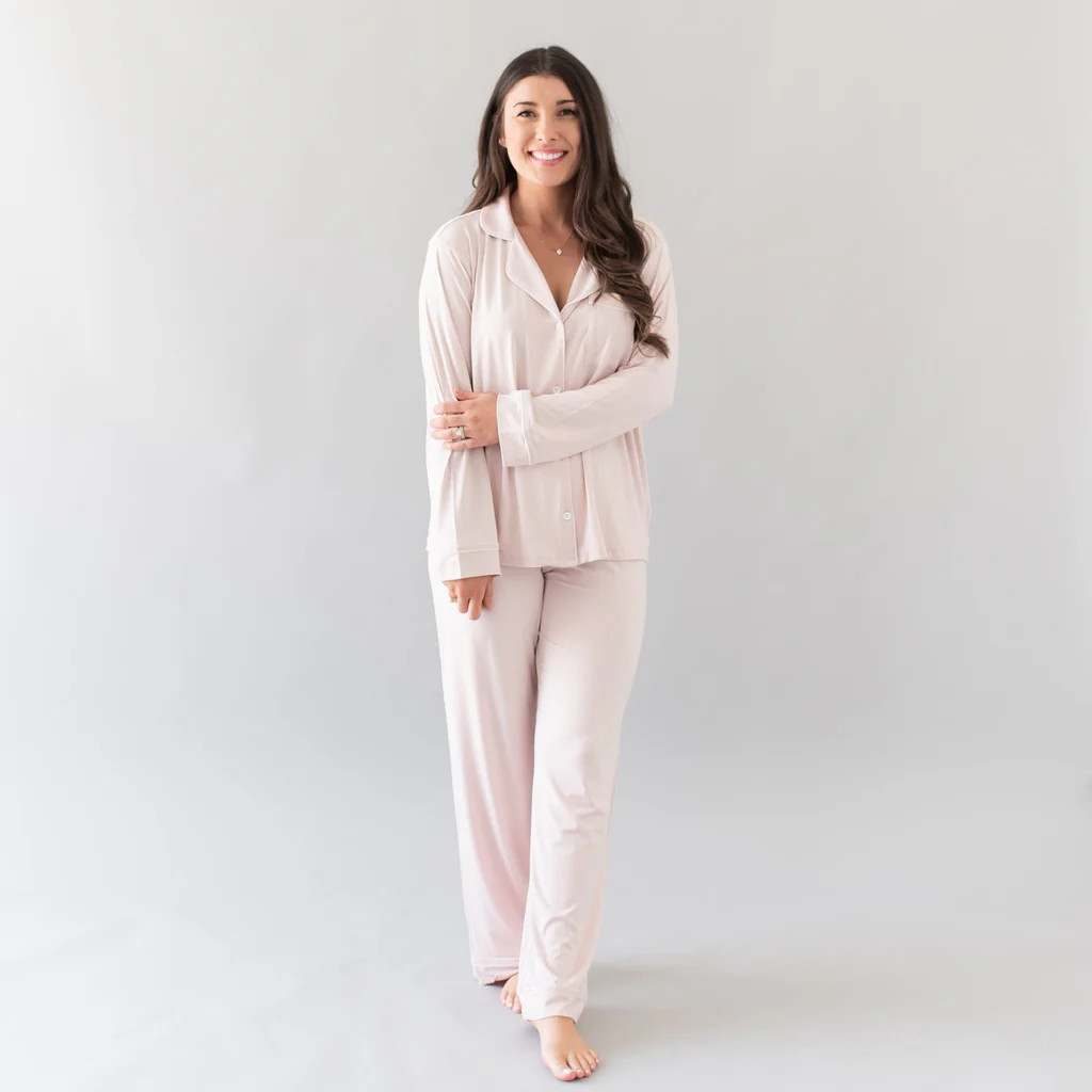 Women's Long Sleeve Pajama Set in Blush with Cloud Trim | Kyte BABY