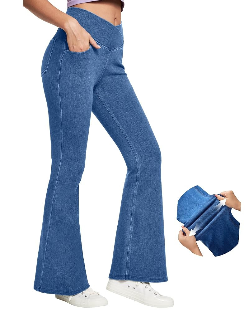 IUGA High Waisted Bell Bottom Jeans for Women Flare Stretchy Jeans Pull On Wide Leg Jean Woman V ... | Amazon (US)