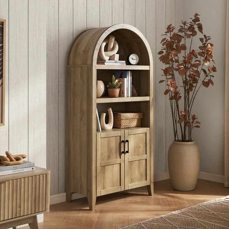 mopio Lauren 65.4" Arched Cabinet, 5-Tier Arched Bookcase with Doors and Shelves, Arched Bookshel... | Walmart (US)
