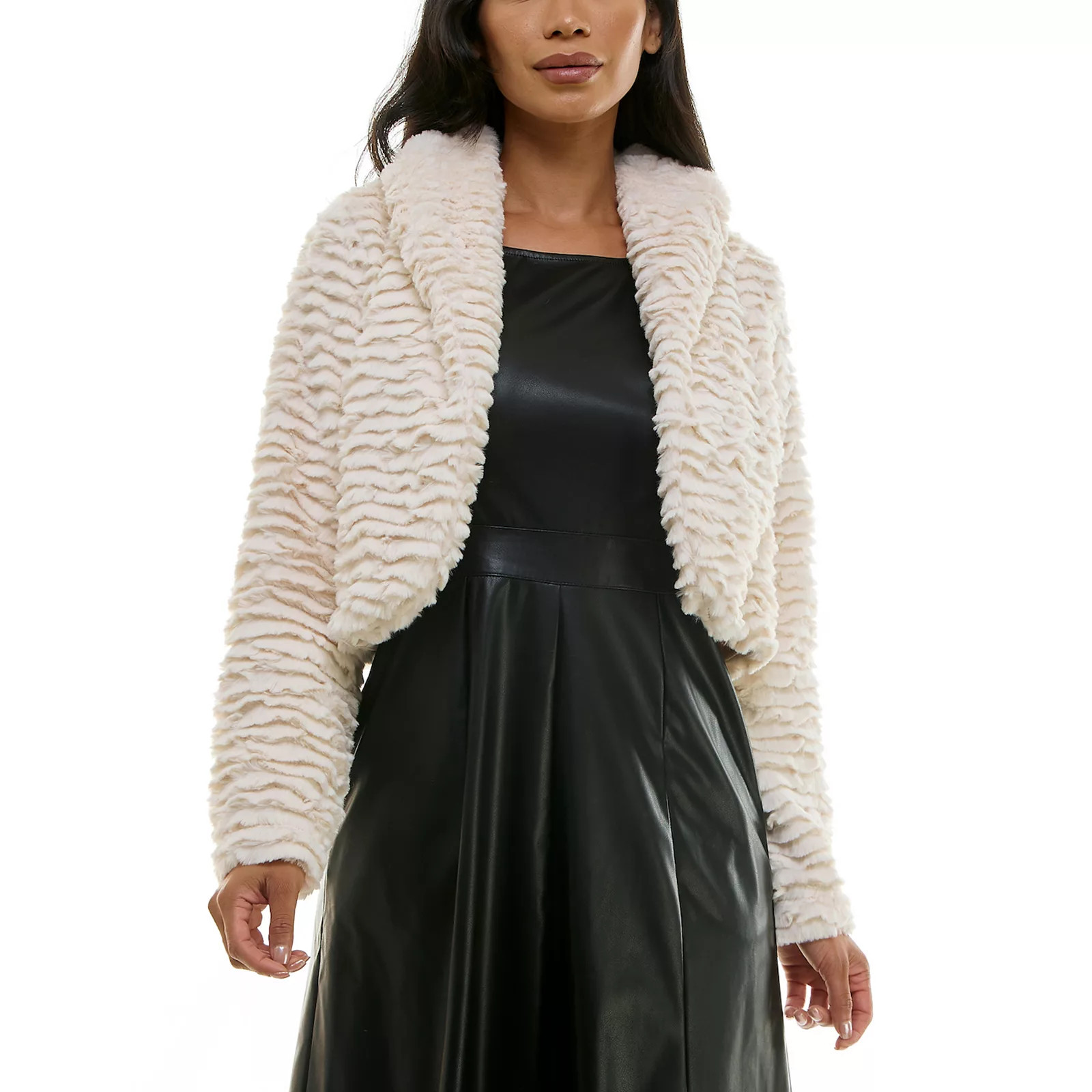 Women's Nina Leonard Curved Faux Fur Bolero, Size: XL, Light Ivory | Kohl's