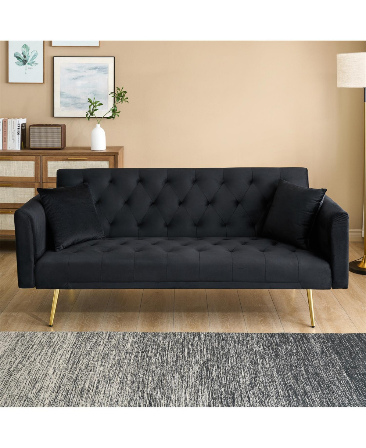 Streamdale Furniture Velvet Foldable Sofa (71-inch) - Retro Style for Small Spaces - Black | Macy's