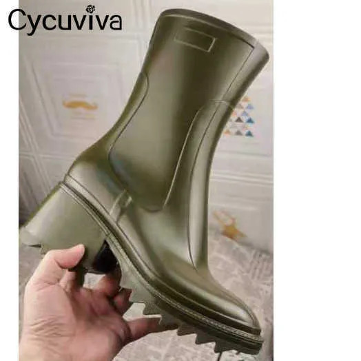 Cycuviva Square Toe Rain Boots For Women Chunky Heel Thick Sole Ankle Boots Designer Chelsea Boot... | DHGate