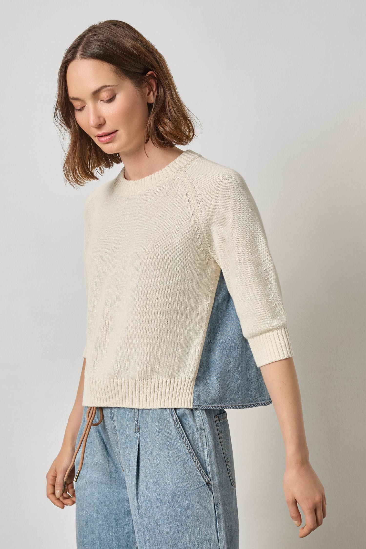 Denim Elbow Sleeve Sweater | Lilla P