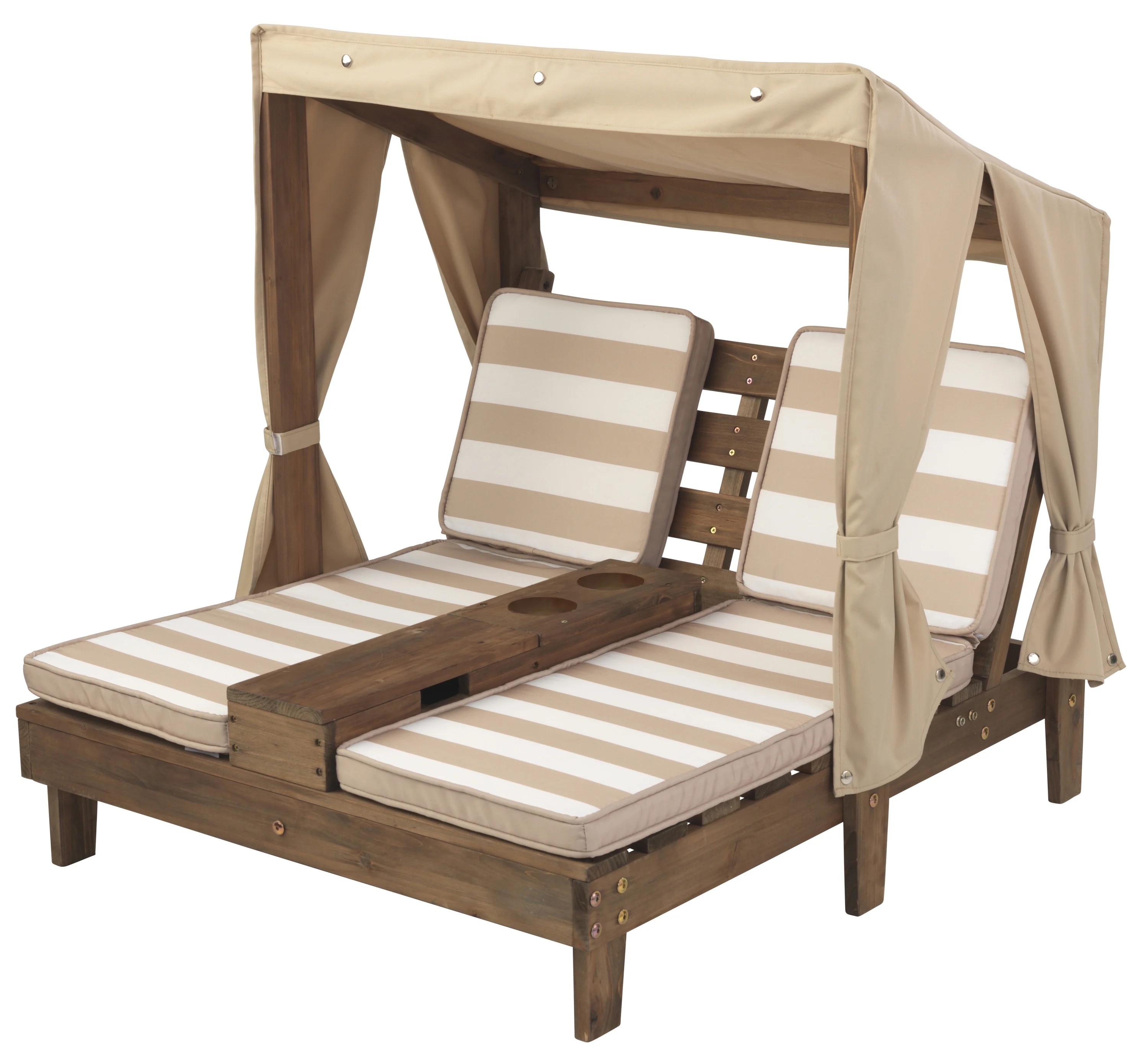 KidKraft Wooden Outdoor Double Chaise Lounge with Cup Holders, Espresso | Walmart (US)