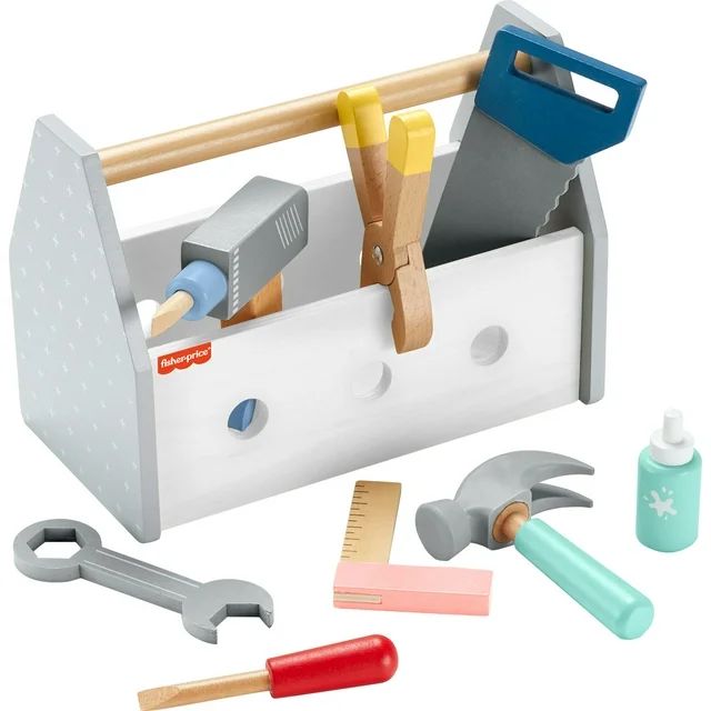 Fisher-Price Wooden Tool Box with Toy Drill, 9 Wood Pieces for Preschool Pretend Play, Ages 3+ Ye... | Walmart (US)