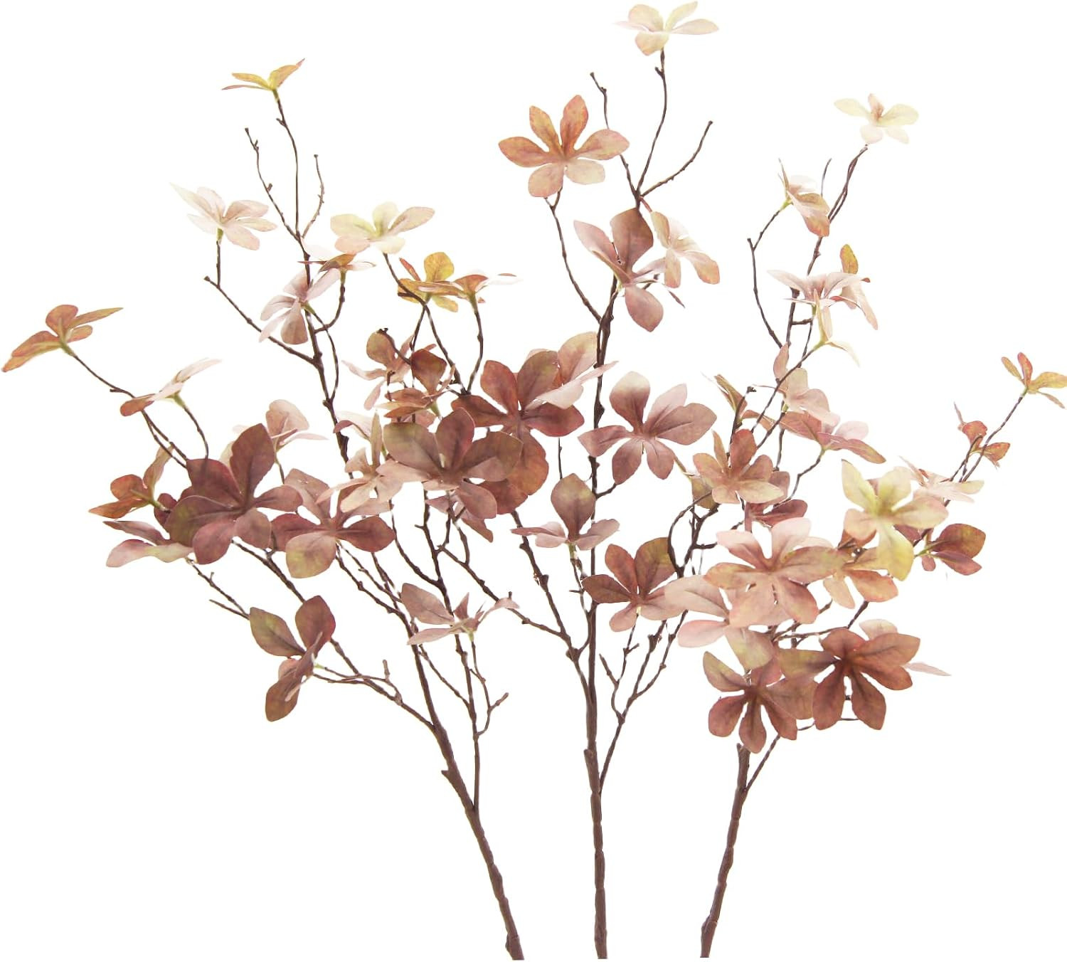 3PCS Artificial Fall Stems 28" Faux Branches with Leaves for Vase Fake Plants for Home Table Autumn Festival Thanksgiving Christmas Decor (Brown) | Amazon (US)