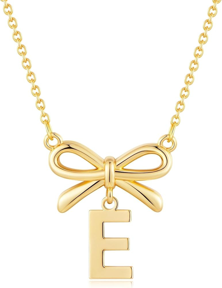 Gold Bow Initial Necklaces for Women 14K Gold Plated Dainty Bow Letter A-Z Pendant Necklace Jewel... | Amazon (US)